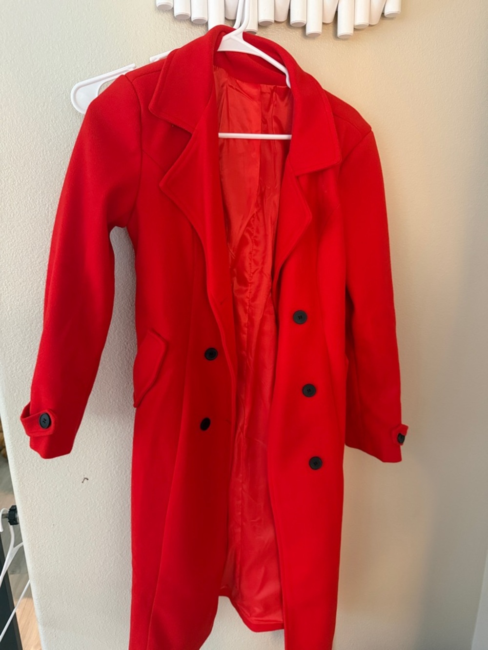 Bright Red Double-Breasted Wool Coat